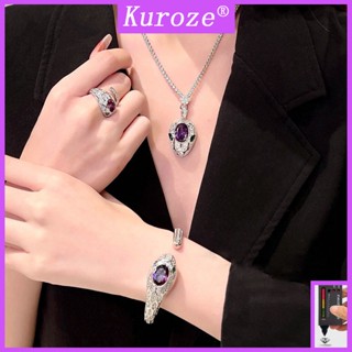 Kuroze ชุดสร้อยคองูอเมทิสต์ จี้เพชร สีม่วง อัญมณี ต่างหู สร้อยข้อมือ