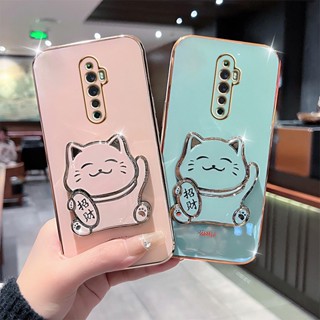 เคสโทรศัพท์มือถือแบบนิ่ม ลายแมวนําโชค พร้อมขาตั้ง สําหรับ OPPO Reno10 Pro+ Reno4 Pro Reno3 Reno 2 Reno 2Z Reno 2F Reno 10X Reno Z