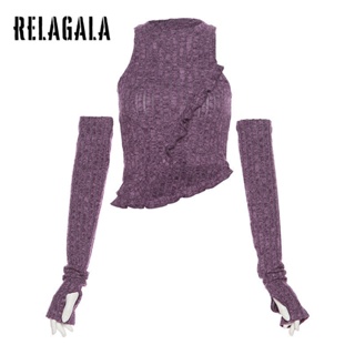 Relagala เสื้อยืด คอกลม แขนยาว สีพื้น เซ็กซี่ สําหรับผู้หญิง 2023