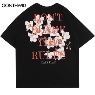 Men Tshirt Streetwear Harajuku Floral Letter Print T-Shirts 2023 Hip Hop Fashion Flowers Short Sleeve T Shirt Summer Loo