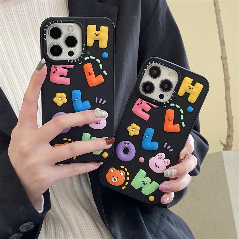 Casetifg เคสโทรศัพท์มือถือ ซิลิโคน กันกระแทก ลายตัวอักษรน่ารัก 3D คุณภาพสูง สําหรับ iPhone 15 11 12 13 14 Pro Max 14 15 Plus X XR XS Max