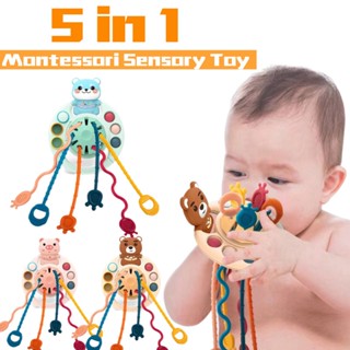 5 in 1 Montessori ประสาทสัมผัส ของเล่น คุณภาพสูง ซิลิโคน ดึงเชือก การเรียนรู้ ของเล่นเพื่อการศึกษา สําหรับเด็ก 1 2 3 ปี พัฒนาฟัน อุปกรณ์