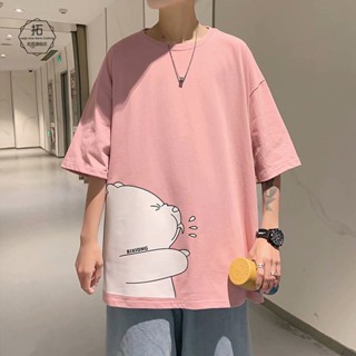 Korean BF wind M-5XL plus size men t shirt short sleeve tshirts pink student Japanese Loose oversized Tee Men top_02