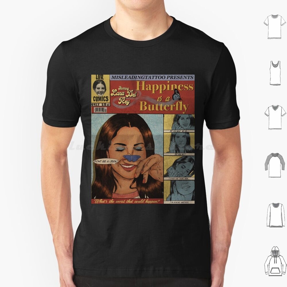 The Del Rey Comic Vintage Lana Happiness Is A T เสื้อขนาดใหญ่ผ้าฝ้าย 100% Music Indie Born To Die La