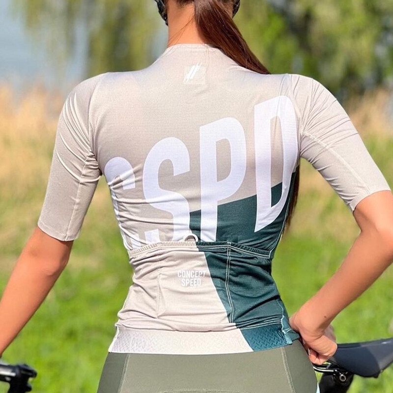 CSPD CONCEPT SPEED ผู้หญิงs ขี่จักรยาน Jersey Top Areo Fit Race Cut 3 กระเป๋าด้านหลัง Full Zip