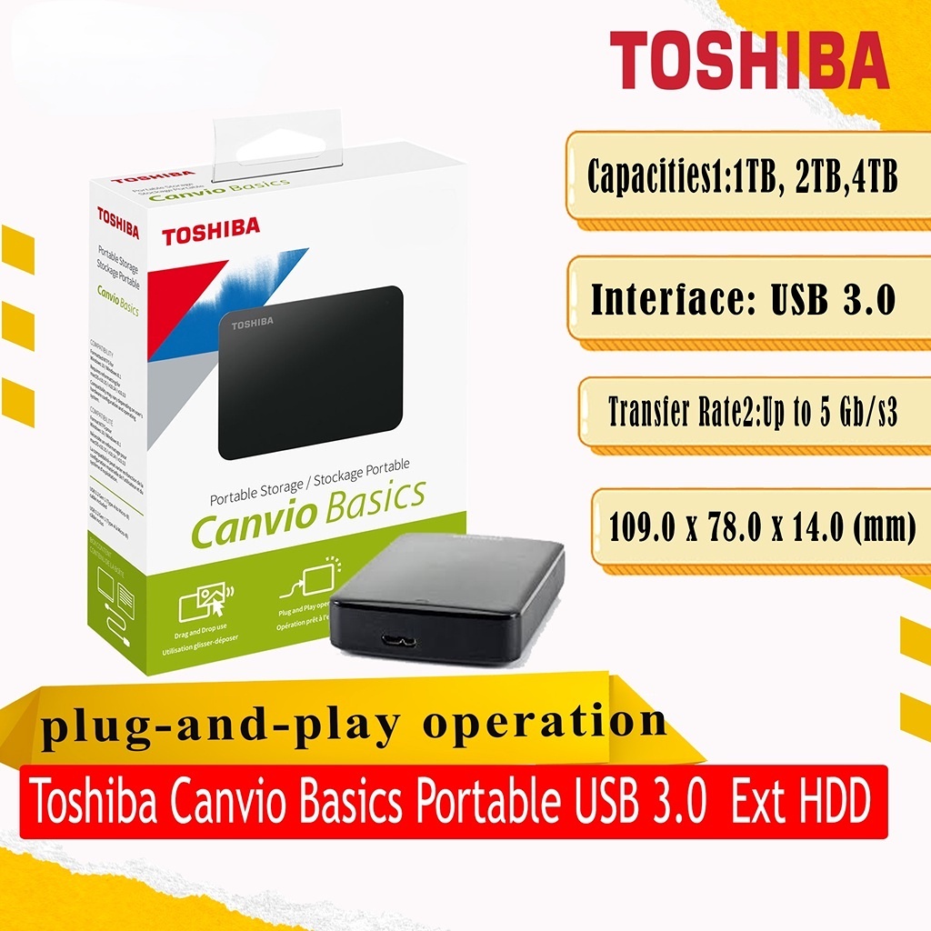 Toshiba Canvio Basics 1TB 2TB 4TB แบบพกพา USB 3.0 ฮาร์ดดิสก์ภายนอก