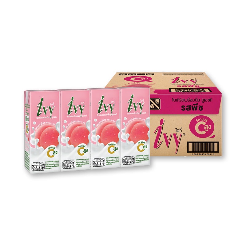 UHTDrinking 24กล่องนมพร้อมดื่มIvy 180มล.x นมเปรี้ยวไอวี่ไอวี่รสพีช DrinkingUHTYogurtPeach180
