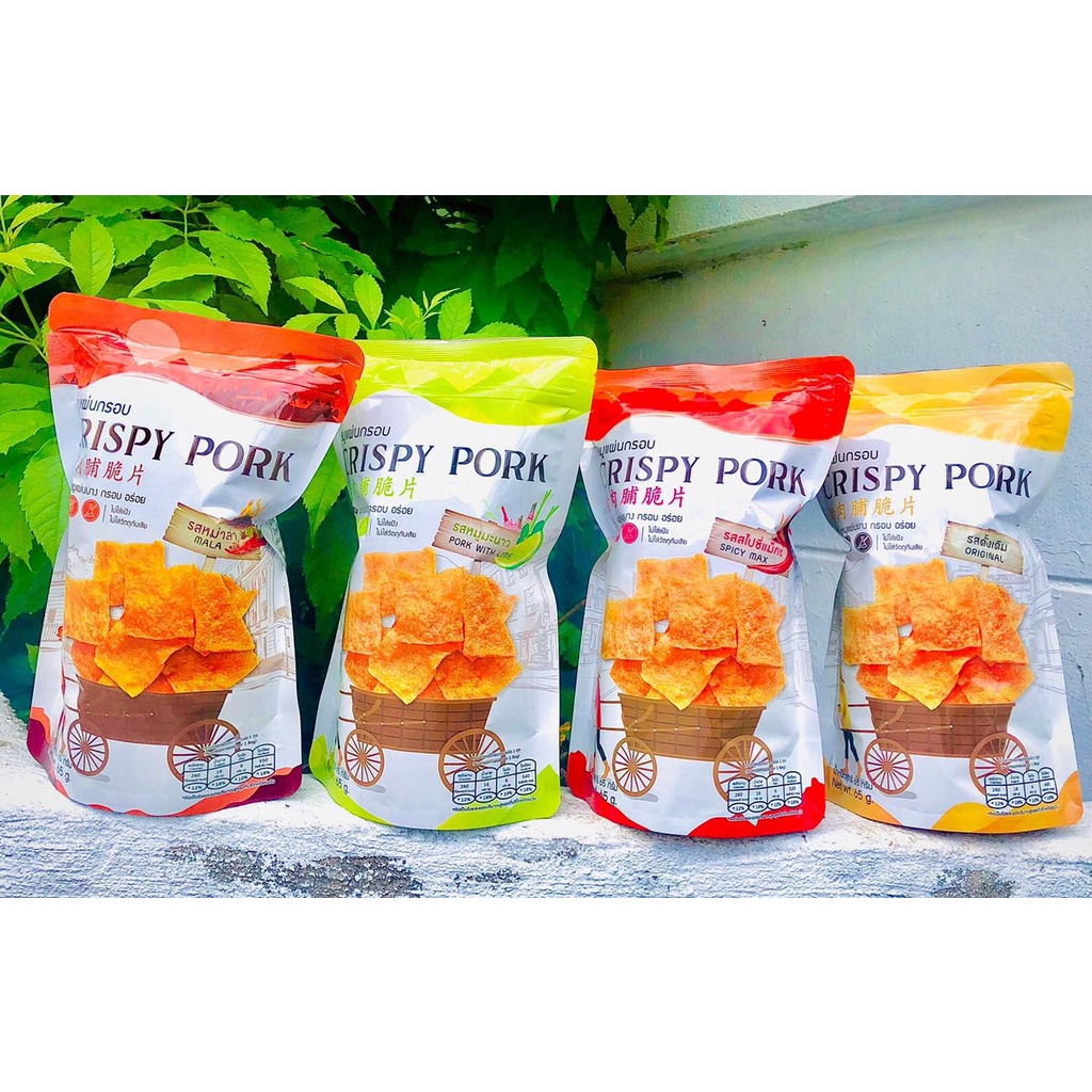 หมูแผ่นกรอบ CRISPY PORK มี 4 รส รสดั้งเดิม/ รสสไปซี่แมกซ์/ รสมะนาว/รสหม่าล่า