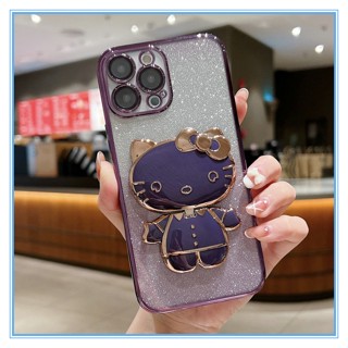 【Kitty mirror Swivel bracket】 เคสไอโฟน14 promax เคสไอโฟน11 7พสัส เคส compatible for iPhone 14 13 12 11 Pro Max x xr xs max 7 8 plus soft case แต่งกลิตเตอร์ ไล่โทนสี