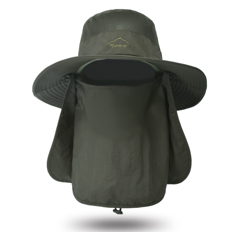 91c กลางแจ้ง UV Sun Protection กว้าง Brim Boonie หมวกหน้าปกคอผู้ชายผู้หญิงหมวกสำหรับตกปลาเดินป่า garden Beach w7b