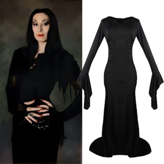 ชุดคอสเพลย์การ์ตูน Morticia สีดํา เหมาะกับเทศกาลฮาโลวีน สําหรับผู้หญิง