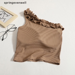 [springevenwell] เสื้อครอปท็อป แขนกุด เปิดไหล่ข้างเดียว เซ็กซี่ แฟชั่นฤดูร้อน สําหรับผู้หญิง