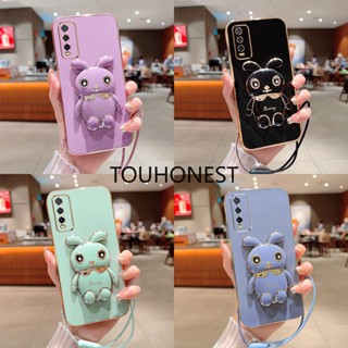 เคส Vivo Y20 เคส Vivo Y76 เคส Vivo Y77 Y77E เคส Vivo Y70S Y70T เคส Vivo Y52S Case Vivo Y31S Case Vivo Y76S Case Vivo S5 S6 Case Vivo S7 Case Vivo Z5X Case Soft Silicone Shockproof Cute Rabbit Bunny Bracket Stand Phone Case With Rope โทรศัพท์มือถือ