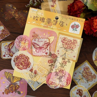 Peach 40Pcs Gilding rose plant Floral sticker  Journal Scrapbook Decor Sticker