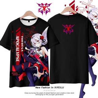 Anime Honkai Impact 3 Theresa Apocalypse Hooded T-Shirt Shorts Cosplay Student Summer Unisex Loose Haori Shirt Pant_02