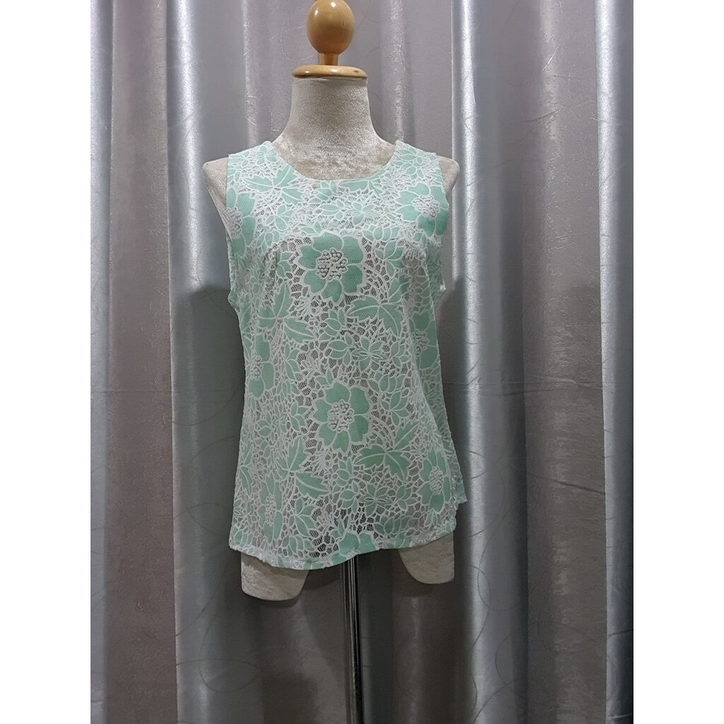 FF05974 เสื้อแฟชั่น ลูกไม้ สีเขียวอ่อน อก 37 นิ้ว