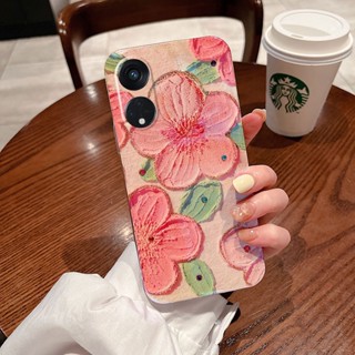 เคสโทรศัพท์ซิลิโคน แบบนิ่ม ลายภาพวาดสีน้ํามัน รูปพีช และดอกไม้ สําหรับ OPPO Reno8 T 5G 4G 2023 Reno8 T 5G 4G 2023