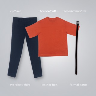 Smartcasual Set 24: เสื้อยืดโอเวอร์ไซซ์, กางเกงทางการ ทรงสลิมฟิต, เข็มขัด