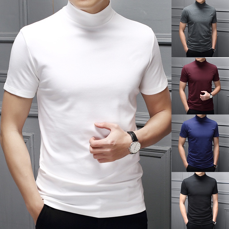 Cod เสื้อยืดแขนสั้นคอเต่าผู้ชาย 5 สี (ขาว/เทา/มารูน/น้ําเงิน/ดํา) | ซอฟท์คอตตอน&ยืดได้ | ใส่แฟชั่นลําลอง