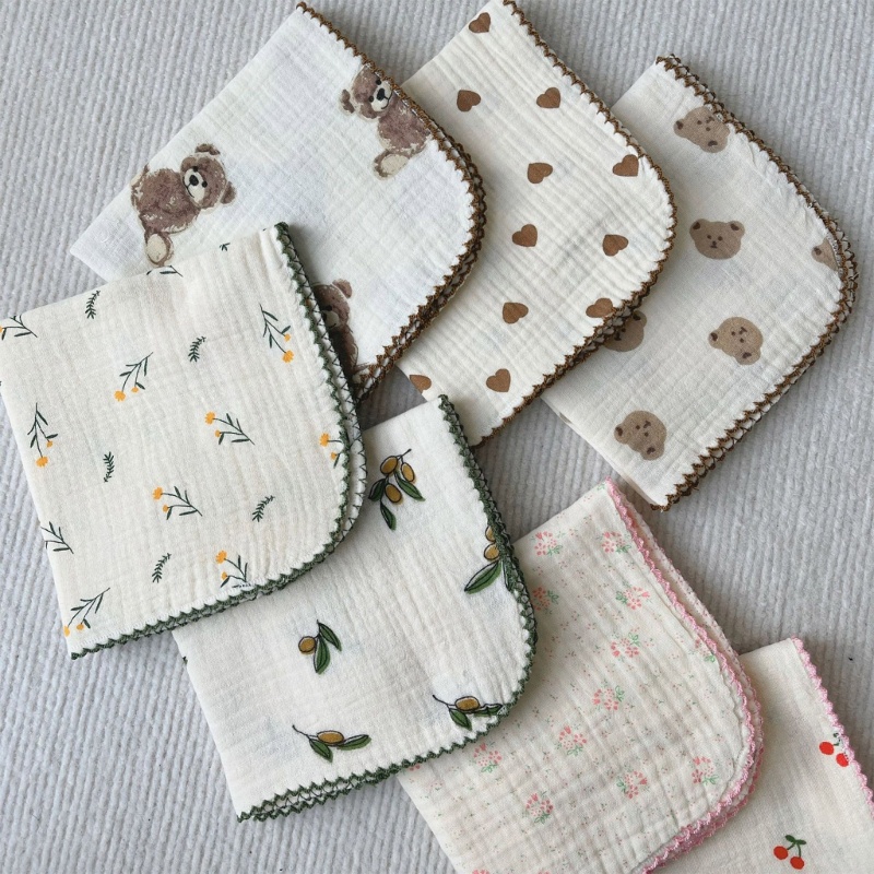 Mya Baby Face-clothed Floral Print Infant Bib Square Feeding Bib Nursing Burp Cloth