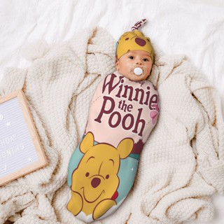 ชุดผ้าห่ม ผ้าฝ้าย 100% พิมพ์ลาย Disneys Winne The Pooh สําหรับเด็กทารกแรกเกิด