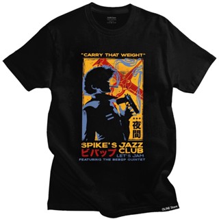 เสื้อขาว - แขนสั้นลูกเรือคอเสื้อยืดผ้าฝ้าย 1 1 พิมพ์การ์ตูนกราฟิกวัว Bebop Spike Spiegel แจ๊สคลับ L