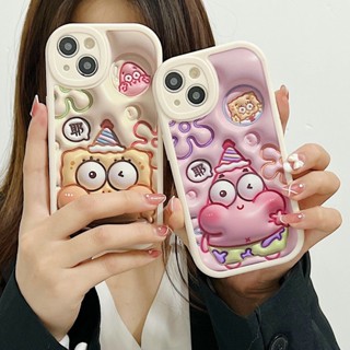 Cartoon Casing For iPhone 15 14 13 12 Mini 11 Pro Xs max 6 6S 7 8 Plus X XR 11promax 12promax 13promax Visual 3D SpongeBob SquarePants Patrick Star Fine Hole Airbag Shockproof Soft Phone Case XPN 39