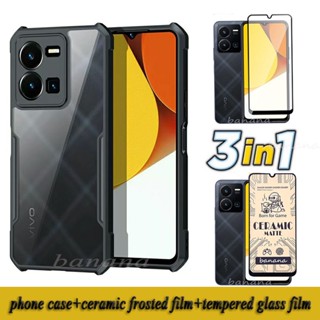 3in1 เคสโทรศัพท์มือถือ กระจกนิรภัย เซรามิค กันรอยกล้อง ขนาดเล็ก สําหรับ Samsung Galaxy A14 5G A24 4G A13 A23 A33 A53 A73 A12 A22 A52 A52S 4G 5G