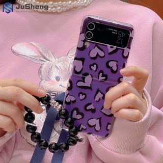 Jusheng เคสโทรศัพท์มือถือ ลายเสือดาว สีม่วง แฟชั่น สําหรับ Samsung Z Flip5 Z Flip4 Z Flip3