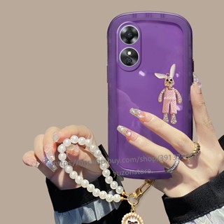 เคสโทรศัพท์มือถือ TPU ปิดด้านหลัง ลายกระต่าย 3D หลากสี พร้อมสายคล้อง ประดับมุก พกพาง่าย สําหรับ OPPO Reno8 T A78 A17 A17k Reno8 Z Pro 5G 4G เคส Phone Case