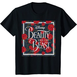 [S-5XL] เสื้อยืดแขนสั้นลําลอง ผ้าฝ้าย ระบายอากาศได้ดี พิมพ์ลายโลโก้ Disney Beauty And The Beast Rose Box สําหรับผู้_01