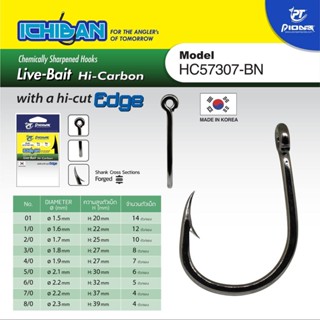 เบ็ด ดวงเบ็ด Pioneer HC57307 - BN Live bait hi carbon ก้น ห่วง บรรจุ14-4ตัว/ซอง เบอร์ 01-8/0