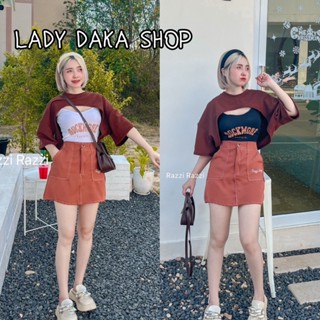 🧡LADY DAKA SHOP🧡 ชุดเซ็ท3ชิ้น “ROCK” สายเดี่ยว+เสื้อคลุม+กระโปรง