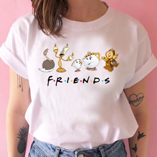 เสื้อยืด พิมพ์ลายการ์ตูน Beauty and The Beast Friends Kawaii ขนาดใหญ่ สําหรับผู้หญิง_01