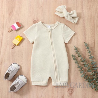 Babygarden- ชุดจั๊มสูท แขนสั้น มีซิป พร้อมที่คาดผม สําหรับเด็กทารกแรกเกิด