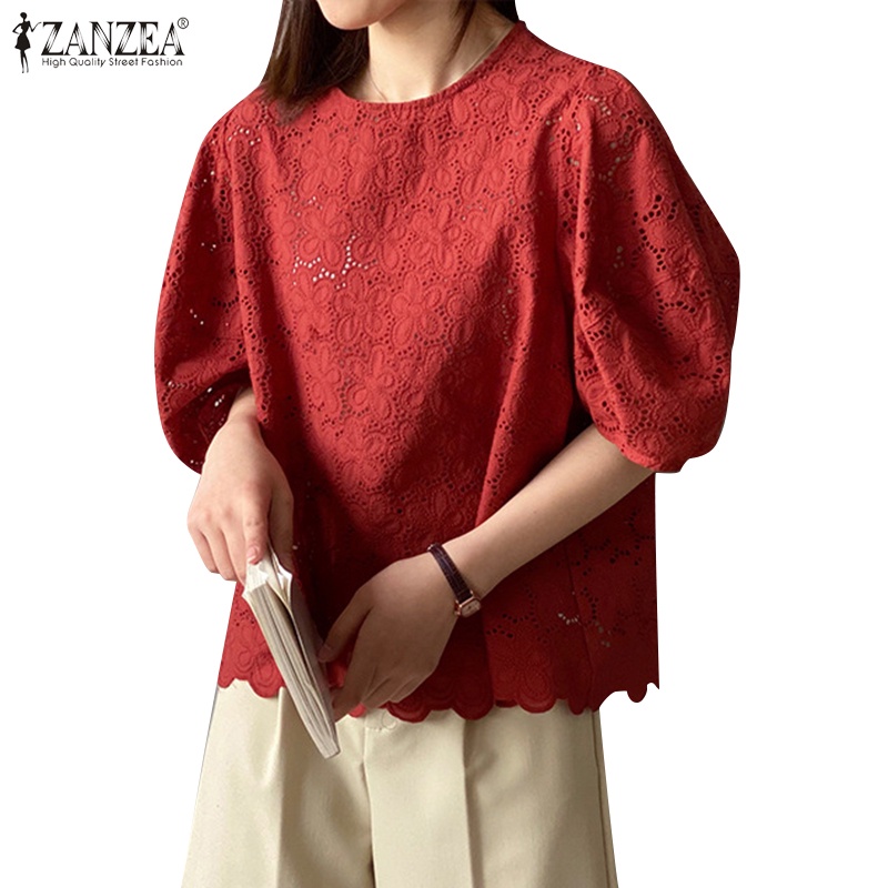 Zanzea เสื้อแขนสั้น คอกลม ปักลาย เรียบง่าย สําหรับผู้หญิง
