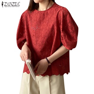 Zanzea เสื้อแขนสั้น คอกลม ปักลาย เรียบง่าย สําหรับผู้หญิง