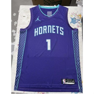 เสื้อกีฬาบาสเก็ตบอล สีม่วง No.1 nba Charlotte Hornets 2023