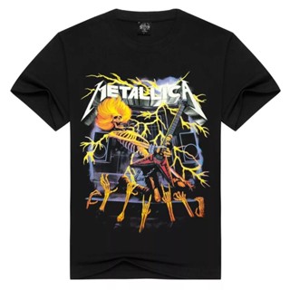 ขายดี เสื้อยืดลําลอง ผ้าฝ้าย แขนสั้น พิมพ์ลาย Metallica 3D สีดํา สําหรับผู้ชาย PMiokl08AHlamk94