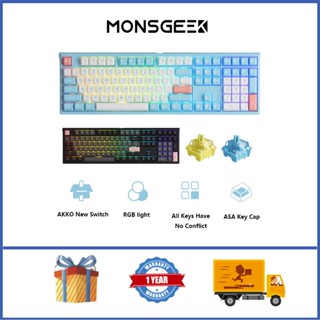 Akko MonsGeek MG108 คีย์บอร์ดเกมมิ่ง มีสาย ไฟแบ็คไลท์ RGB 3-Pin V3 สีเหลืองครีม สีฟ้า