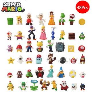 ของเล่นฟิกเกอร์ Super Mario Bros Luigi Yoshi Donkey Kong Wario PVC 48 ชิ้น