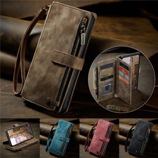 เคสหนัง ฝาพับ พร้อมช่องใส่บัตร มีซิป สําหรับ Samsung S23 Ultra Plus S22 S21 S20 FE