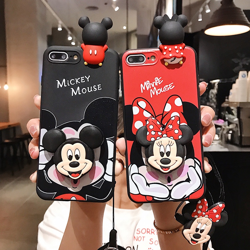 เคสโทรศัพท์มือถือ ลายการ์ตูนมิกกี้ มินนี่เมาส์ 3D พร้อมสายคล้อง สําหรับ Samsung Galaxy S24 S23 S22 S21 S20 Plus Ultra S21FE A53 A71 A51