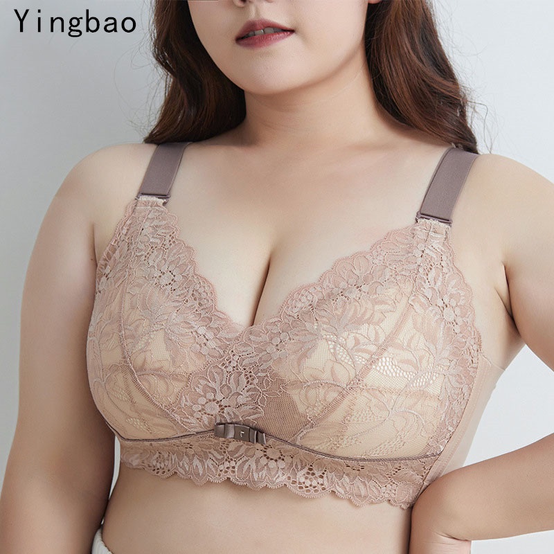 Yingbao ถ้วย C D ผู้หญิงไร้สาย Bra ไม่มีลวด Push Up ถ้วยบาง Plus ขนาดลูกไม้ปรับคุณภาพสูงขนาดใหญ่ Laides รวบรวมชุดชั้นใน Breathable ชุดชั้นใน Brassiere