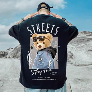 Mens Summer T-shirt Mens and Womens Oversized Casual White Shirt Trend Teddy Bear Pattern T-shirt Korean Mens T_02