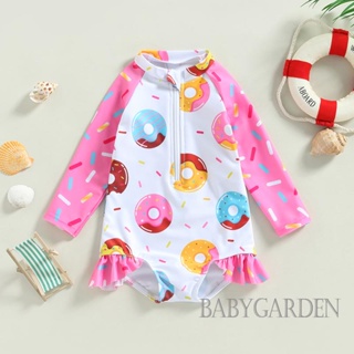 Babygarden-1-5 ปี ชุดว่ายน้ําวันพีช แขนยาว พิมพ์ลายโดนัท แต่งระบาย มีซิป สําหรับเด็กผู้หญิง