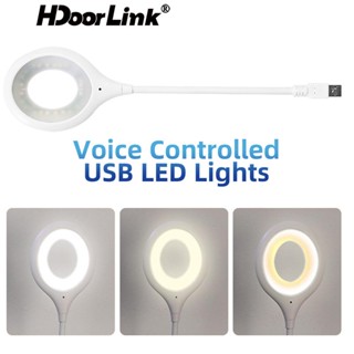 Hdoorlink โคมไฟตั้งโต๊ะ Led ภาษาอังกฤษ ควบคุมด้วยเสียง พับได้ ป้องกันสายตา หรี่แสงได้ 3 ระดับ