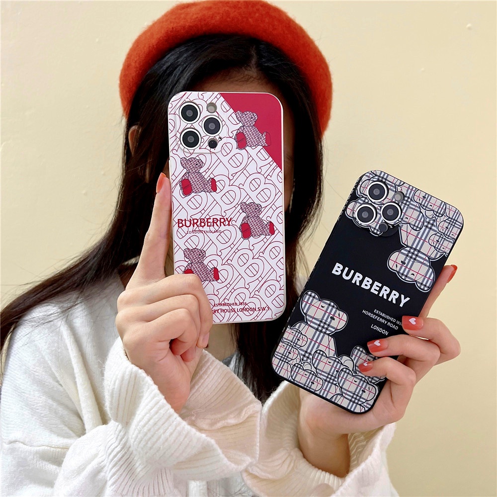 For Oppo Reno 10X Zoom 2 2Z 2F 4 Pro Find X3 Pro A17 A59 A57 A39 F7 F5 A7 A5S A12 A11K A8 A31 A91 Cute Cartoon Burberry Bear Phone Case Silicone Soft Cover