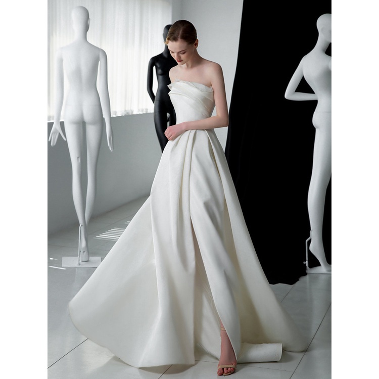 Ylff- ชุดเดรสเจ้าสาว เกาะอก ขนาดเล็ก เรียบง่าย สําหรับถ่ายภาพ งานแต่งงาน กลางแจ้ง ff111