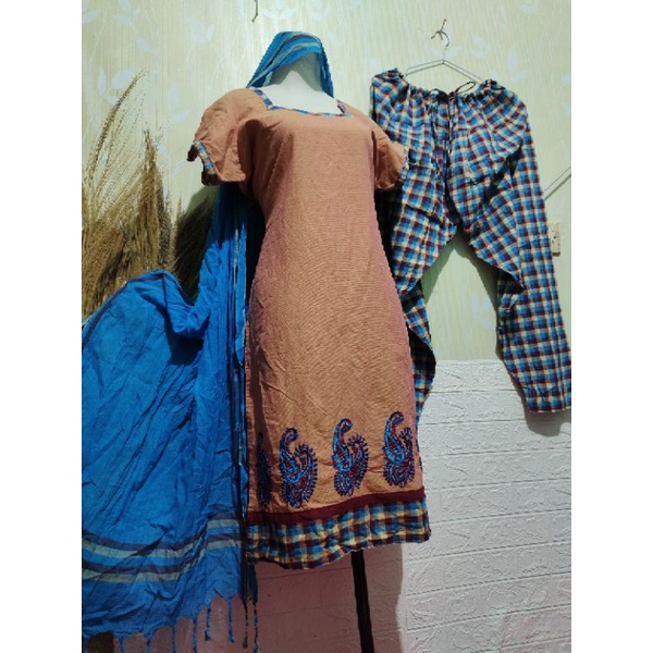 Katun ชุดเสื้อผ้าอินเดีย / KURTI SET / ผ้าฝ้าย แบบหนา ปักลาย
